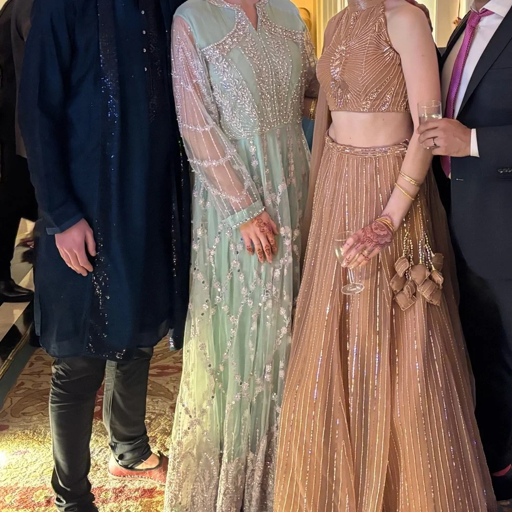 Elegant Blue, Silver, & Pearl Embroidered Anarkali - Picture 7 of 12